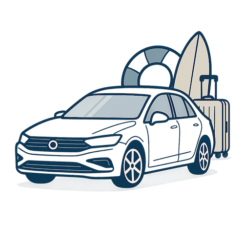 バケーション準備が整った車と旅行アイテム